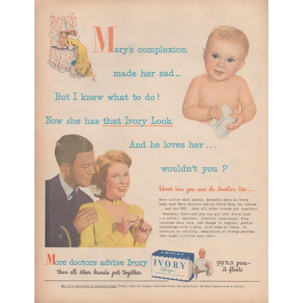 Vintage 1945 Ivory Soap Print Ad World War 2 Era Baby Beauty Advertising